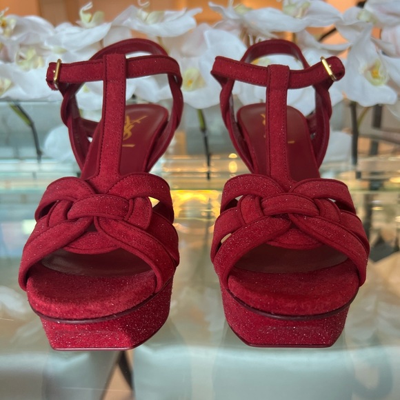 NIB Saint Laurent Tribute 75 Sandal Quartz Lipstick Red Size 37 US 7 - Picture 2 of 10